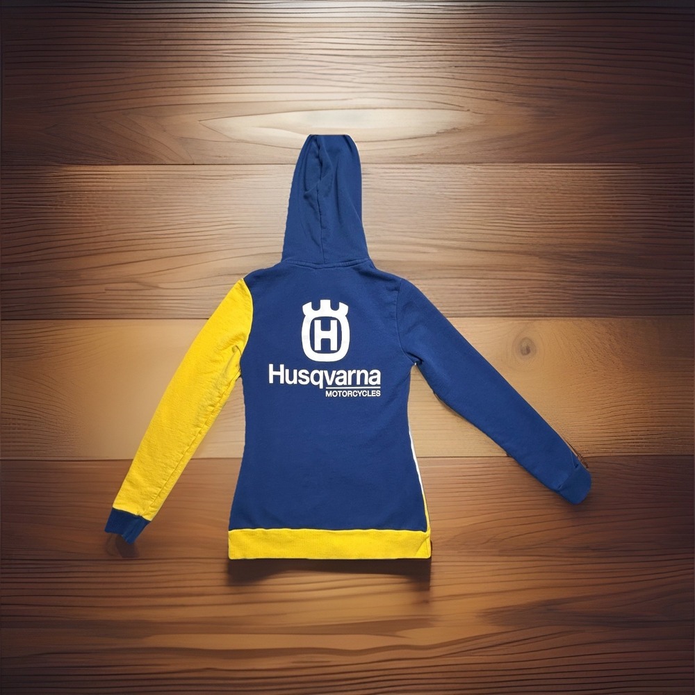 Husqvarna Motorcycle Full Zip Hoodie XS Jacket-Blue, Yellow, White